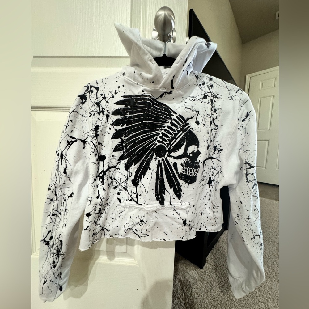 White and Black Graphic Hoodie